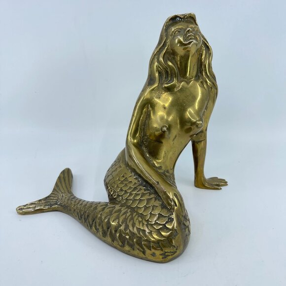 vintage solid brass mermaid statue figurine - Picture 1 of 7